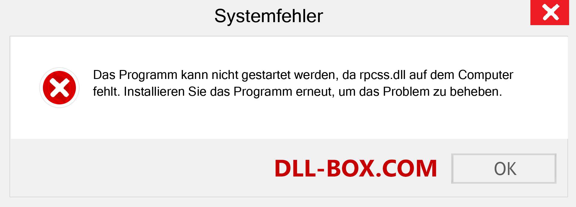 rpcss.dll-Datei fehlt?. Download für Windows 7, 8, 10 - Fix rpcss dll Missing Error unter Windows, Fotos, Bildern